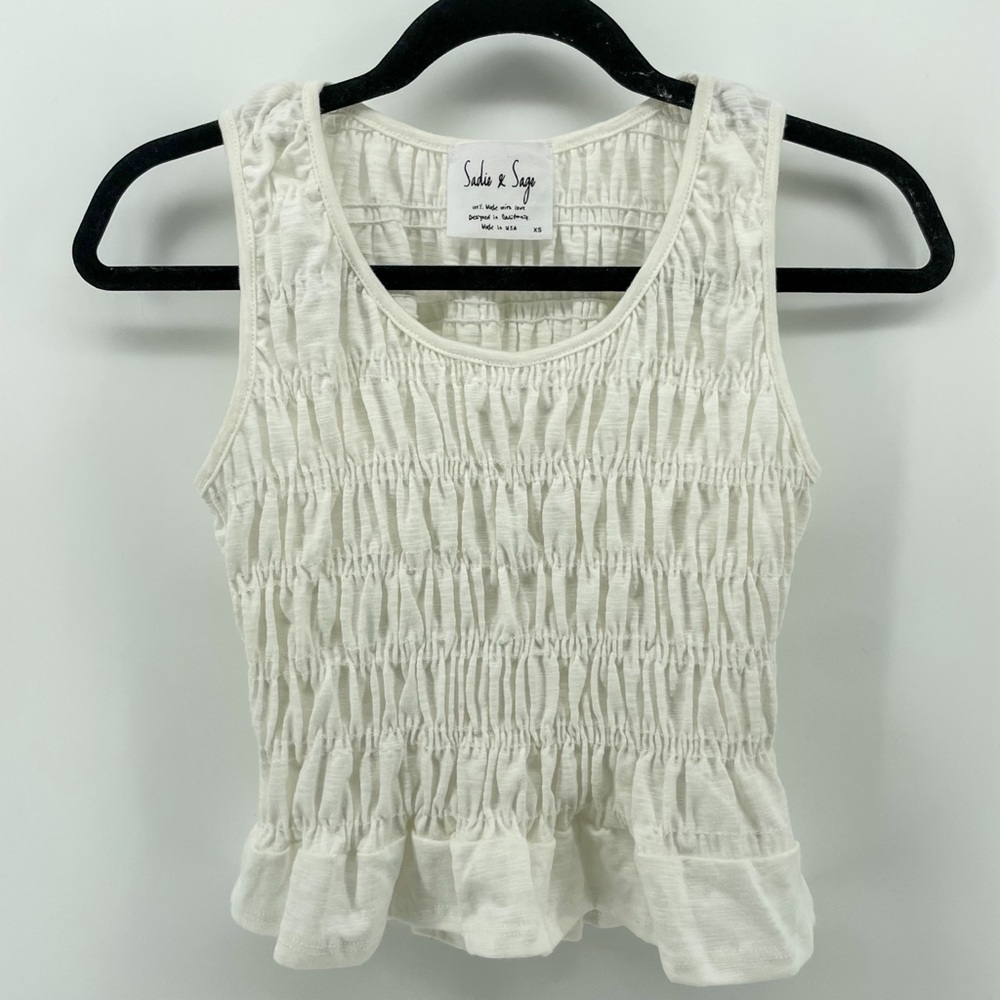Sadie & Sage Smocked Blouse White Sleeveless Cotton Blend XS